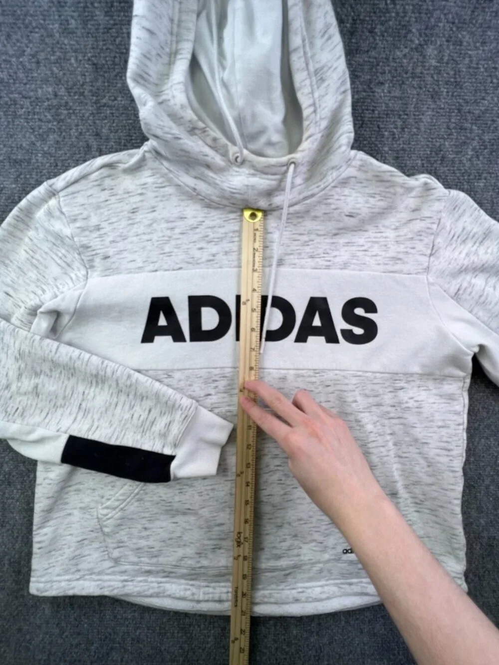 Adidas Pullover Hoodie Size Large White Heather Drawstring Long Sleeve Unisex